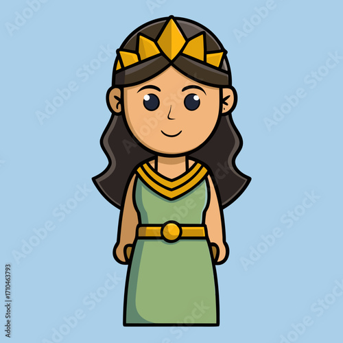 Cartoon queen illustration vector art download featuring crown dress and character design for creative projects