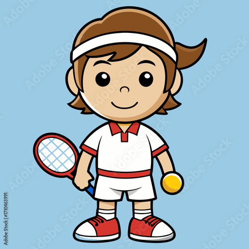 Cartoon tennis player with racket and ball vector illustration for sports and recreation themed designs and projects