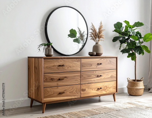 Minimalist Dresser with Plant Accent