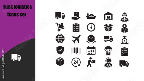 Tuck logistics icons set.