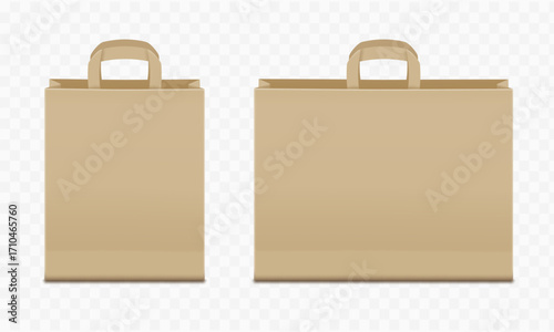 Paper shopping bag. Template isolated on transparent background. Vector mockup.