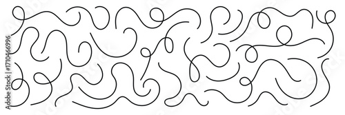 Curvy abstract squiggles collection. Vector swirl lines. Thin line squiggle wavy shapes. Wavy line pattern with curvy abstract squiggles.
