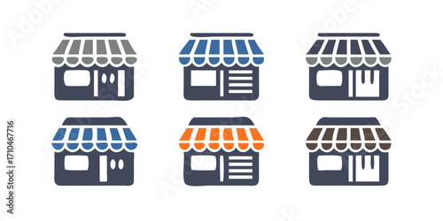 Storefront Icon Vector Set for Business Design .Shop icon in black modern and lines and solid