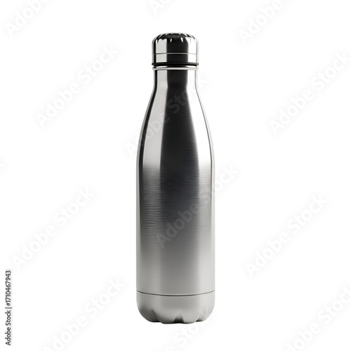 Wallpaper Mural Shiny Metal Bottle Stands Centered on Transparent Background, Displaying Sleek Design and Texture, Water Bottle Themes Torontodigital.ca