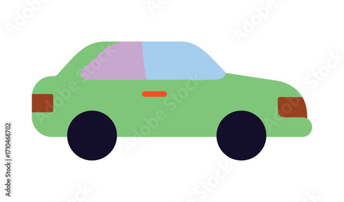 Modern flat design car icon. Simple, colorful illustration of a green sedan for transportation concepts.