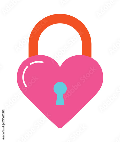 Colorful love lock illustration for Valentine's Day. A simple graphic symbolizing a secured heart or eternal love.