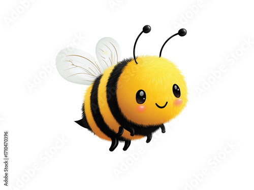 Cute bumblebee cartoon sticker with smiling face and tiny wings isolated on transparent White background png
