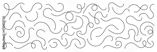 Abstract hand drawn curve lines. Hand sketched spiral curly border. Looping Squiggle Lines. Dotted Hand Sketched Wavy Curvy Lines. Squiggle loopy dashed line vector.
