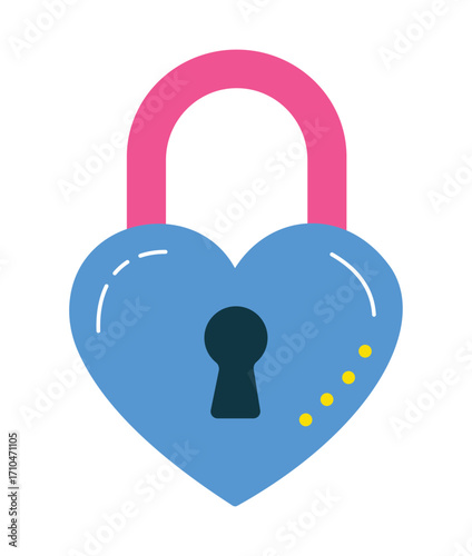 Colorful love lock illustration for Valentine's Day. A simple graphic symbolizing a secured heart or eternal love.