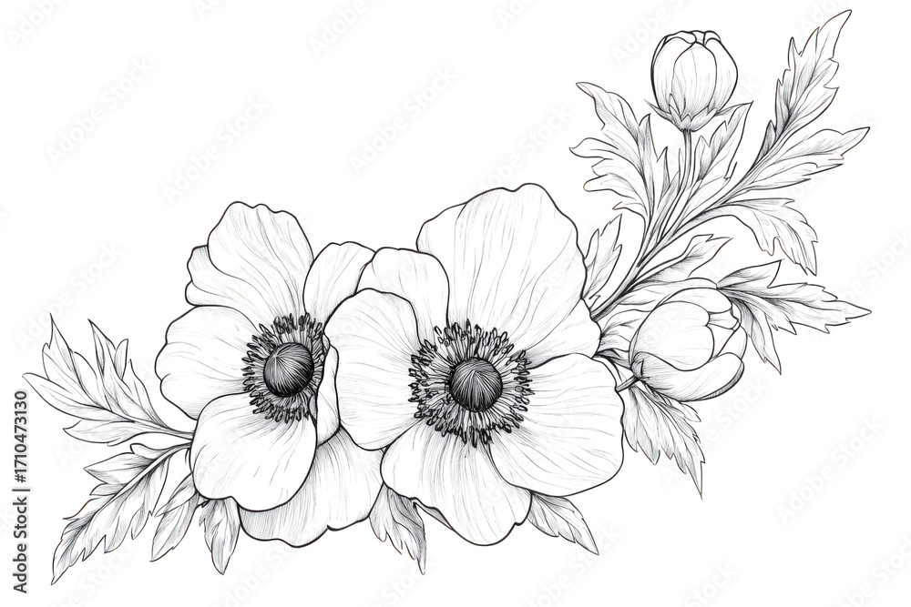Obraz premium Elegant hand drawn floral corner design with detailed petals and leaves for decorative use transparent background