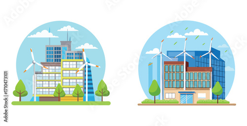 Futuristic wind powered building with sleek aerodynamic Vector art design illustration