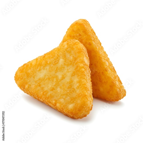 crispy hash browns triangle, isolated on white background