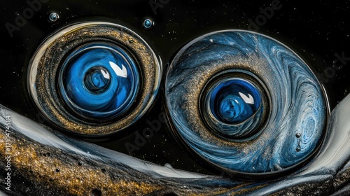 Abstract Blue and Gold Swirls: Cosmic Fluid Art with Luminous Depth