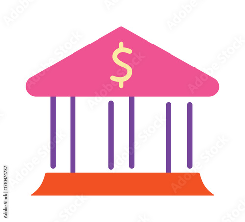 Modern flat design illustration of a bank with a dollar sign. A simple graphic for banking and economic concepts.