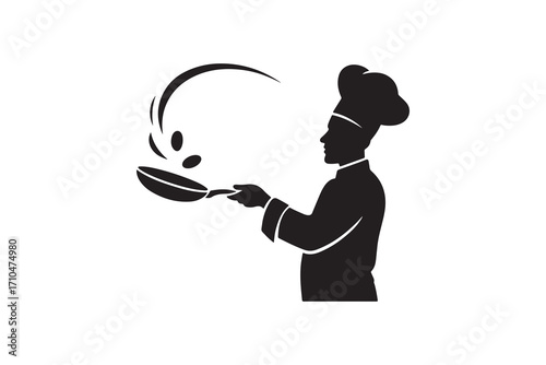 Chef Tossing Food in Pan Silhouette Professional Cook in Action Vector Logo