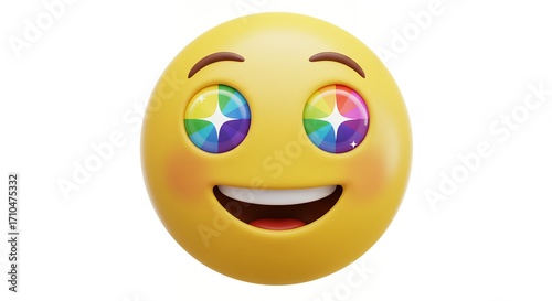 Happy emoji face with rainbow eyes