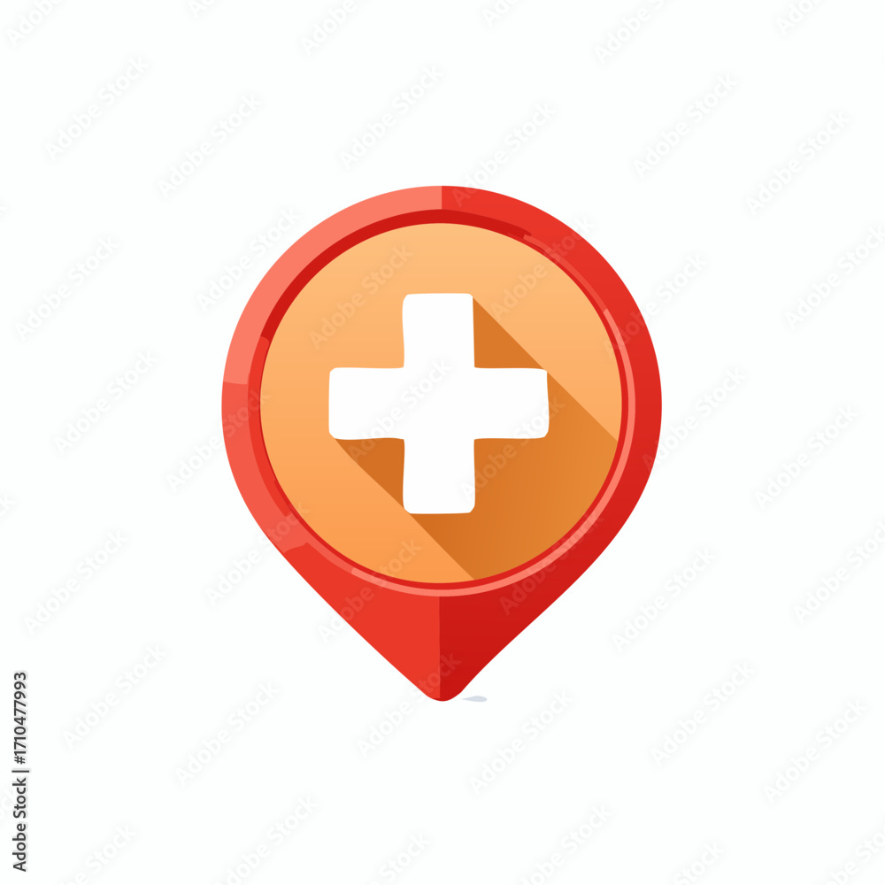 Fototapeta premium Medical clinic and pharmacy locator map pin icon with plus sign