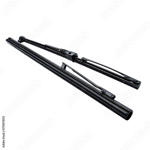 Two black windshield wipers angled, showing adjustable arms and blade
