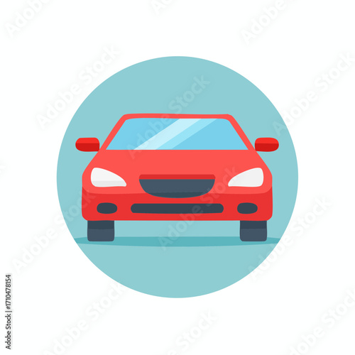 Red Car Illustration in Teal Circle, Transportation Concept, Modern Design