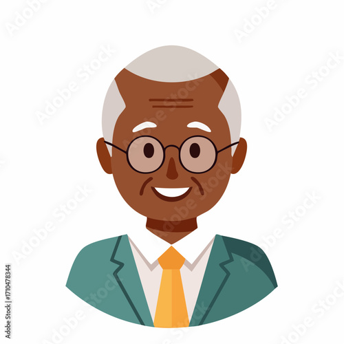Smiling older gentleman with glasses wearing a blazer and tie illustration.