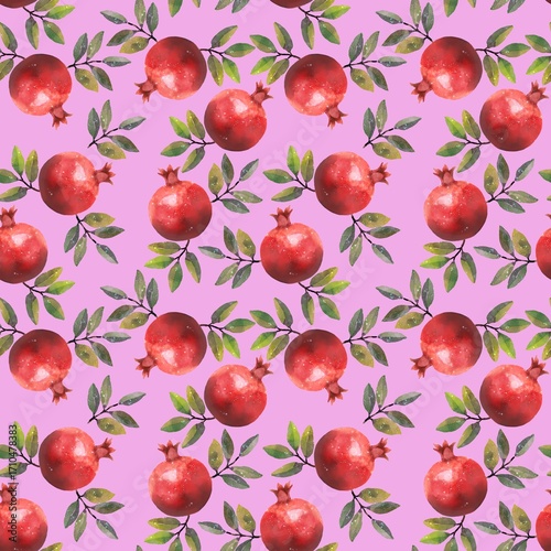 Seamless pomegranate pattern on pastel pink background