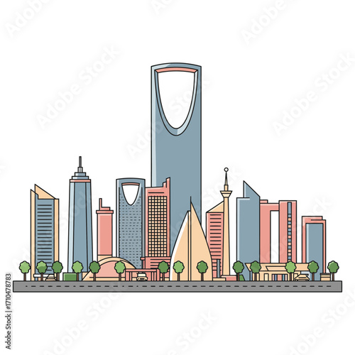 riyadh skyline illustration depicting saudi arabias iconic cityscape showing modern architecture for travel concept use.