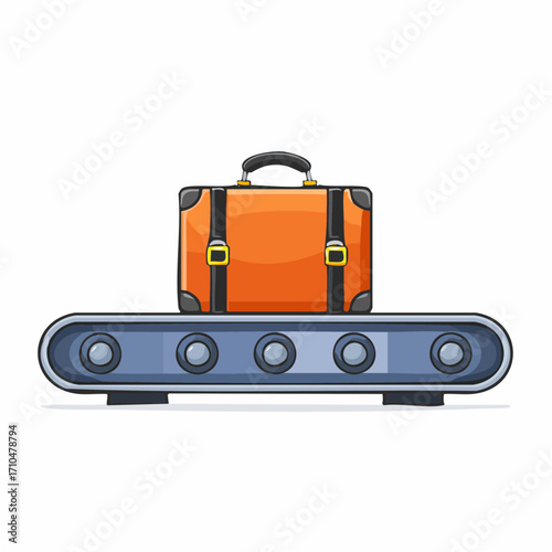 Orange suitcase on a conveyor belt illustration
