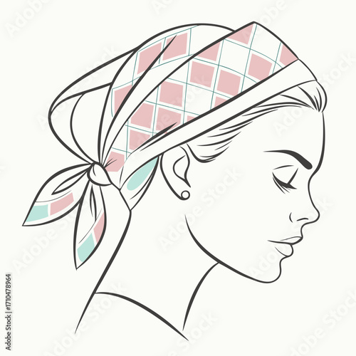 Woman wearing a harlequin headband, tied in a knot