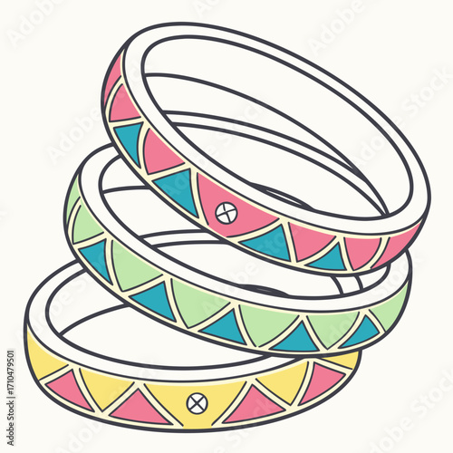 Stack of colorful bangles with triangle and circle