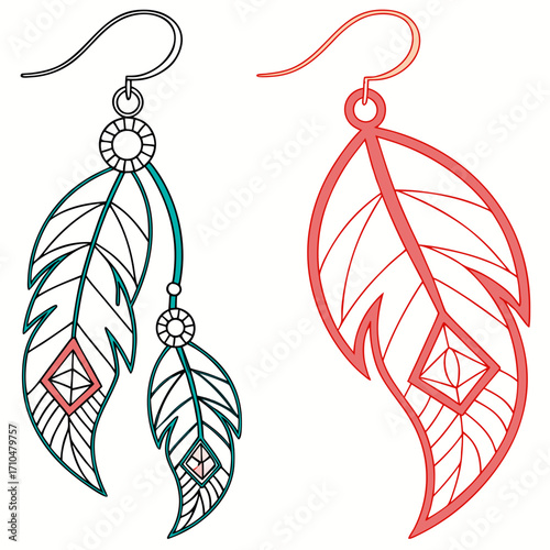 Pair of feather earrings, bohemian style
