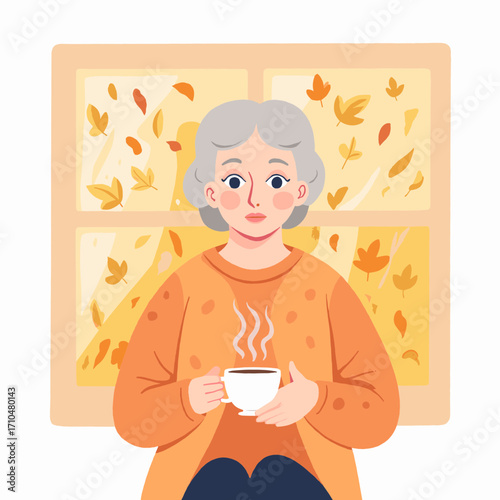 Elderly woman looking nostalgic. Senior lady remembering past with gentle smile. Older woman daydreaming and reflecting. Retired woman with sentimental expression. Elderly set