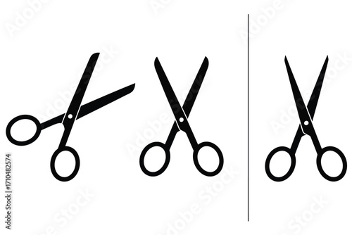 Open and Closed Scissors Vector,  Cutting Action Illustration for Craft, Sewing, Hairdresser Tools, Office Supplies, School Projects, DIY Art Elements, and Creative Design Resources