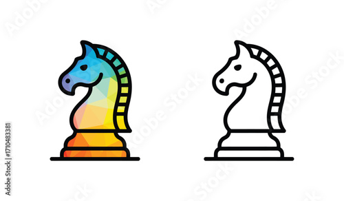 Chess Knight Graphic Representation with Geometric Fill and Outline Version Design Concept
