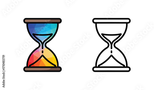 Stylized hourglass illustrations concept for time management and deadlines in colorful design