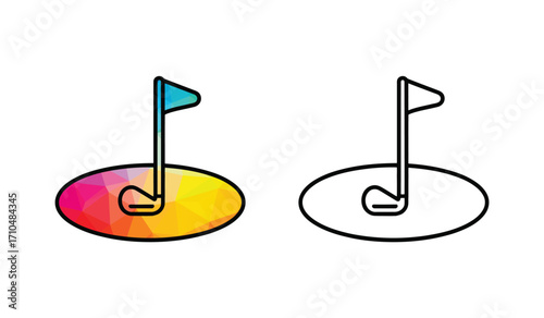 Colorful and Minimalist Golf Course Icon Graphic Representation on White Background
