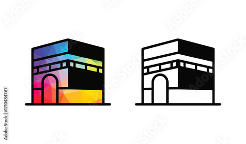Colorful Geometric Kaaba Illustration Islamic Religious Symbol Pilgrimage Destination Mecca Saudi Arabia