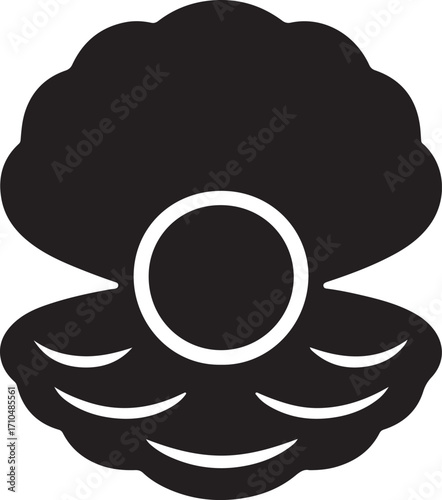 Pearl Oyster Shell Silhouette Jewelry Ocean Treasure Sea Symbol Vector Illustration