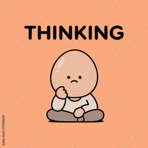 A simple, hand-drawn thinking egg character sitting with a serious expression and a hand on its chin.