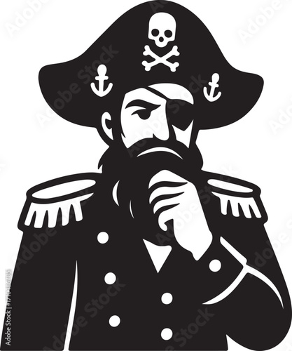 Pirate Captain Silhouette with Beard and Eye Patch Vector Illustration