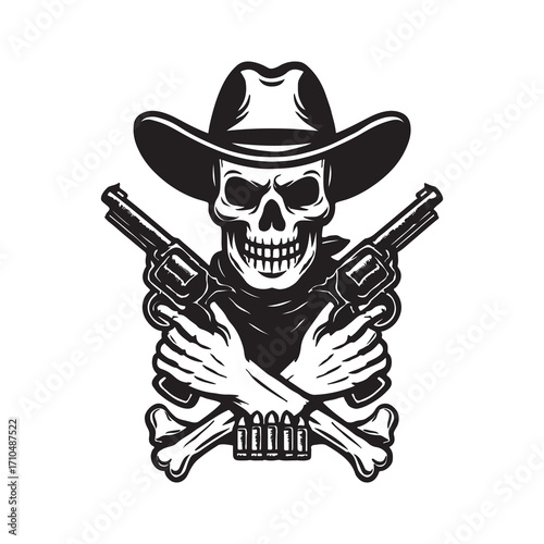 Cowboy Skull Silhouette Icon Guns Western Outlaw