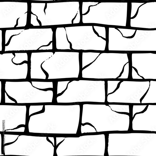 Bold black cracked stone wall pattern evokes rugged texture, perfect for grunge or historical design projects.