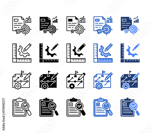 Goals, Measurement, Planning, Assessment, multiple style icon set.