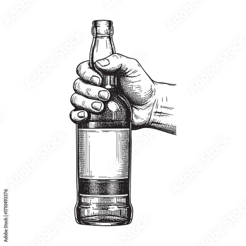 hand holding vintage whiskey bottle 