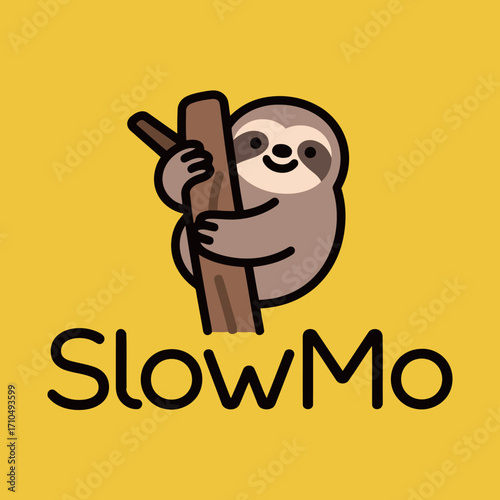 A simple and charming logo design of a cute sloth hanging from a branch, symbolizing a slow, relaxed, or calm approach, perfect for a lifestyle or wellness brand.