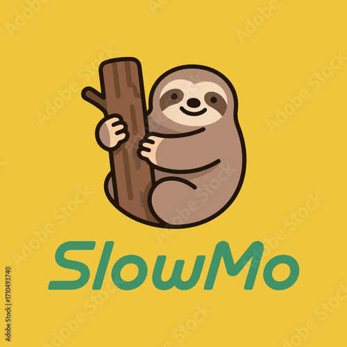 A simple and charming logo design of a cute sloth hanging from a branch, symbolizing a slow, relaxed, or calm approach, perfect for a lifestyle or wellness brand.