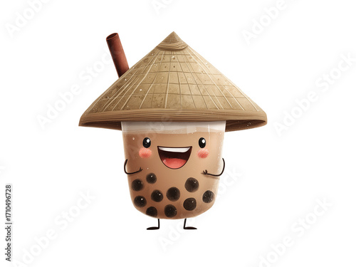 Adorable cat barista cartoon sticker holding a coffee cup isolated on transparent White background png