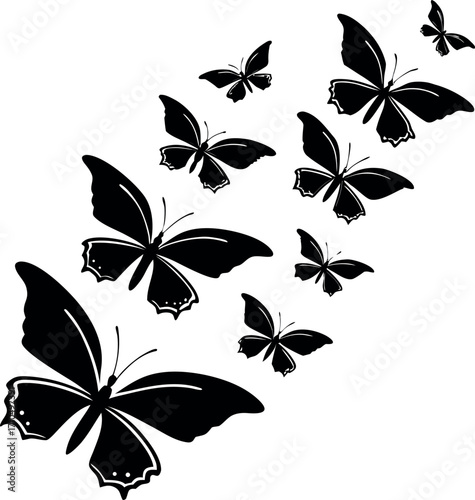 Elegant collection of black butterflies with intricate wing details and artistic flair