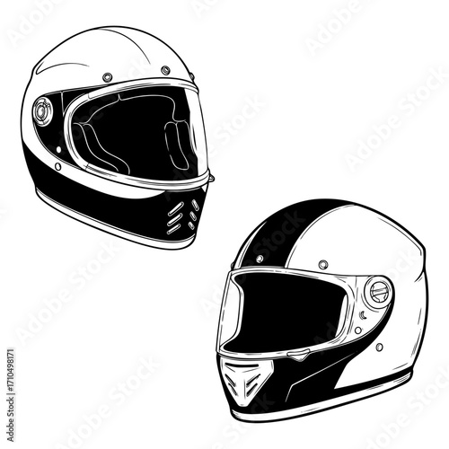 Black and white line art illustration of a motorcycle helmet.