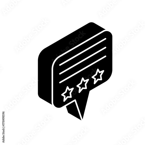 Isometric black symbol representing a review with three stars, conveying customer satisfaction and feedback