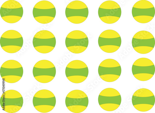 Geometric Pattern of Symmetrical Circular Icons with Yellow and Green Wave Design